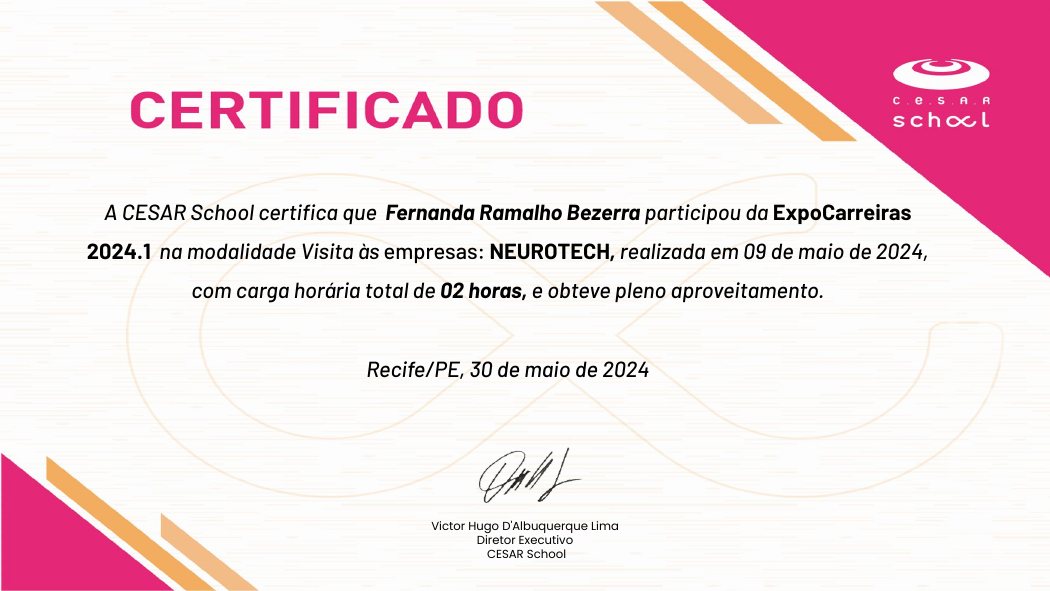 Certificado Visita à Neurotech - ExpoCarreiras