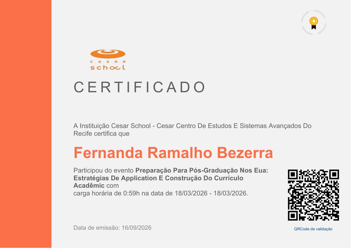 Certificado Pós-graduação nos EUA e Currículo Acadêmico