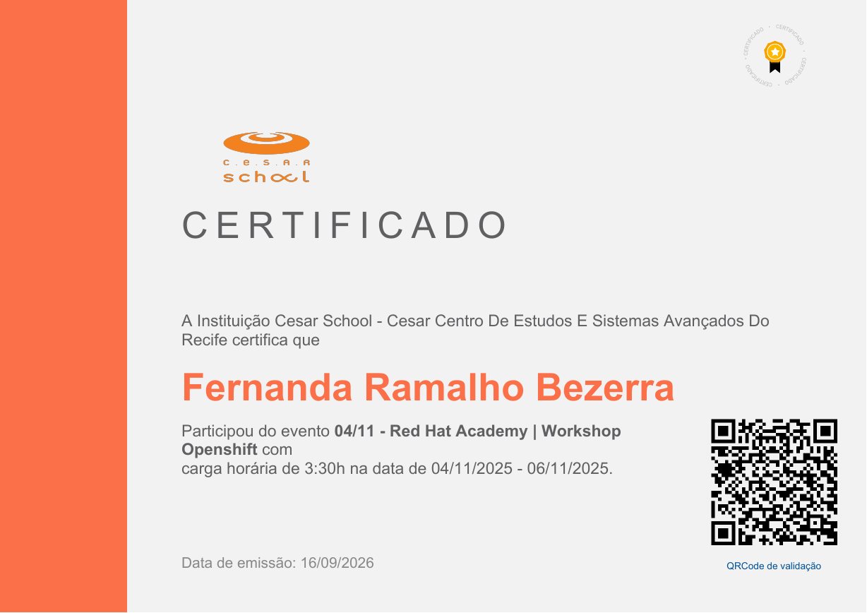 Certificado Workshop OpenShift