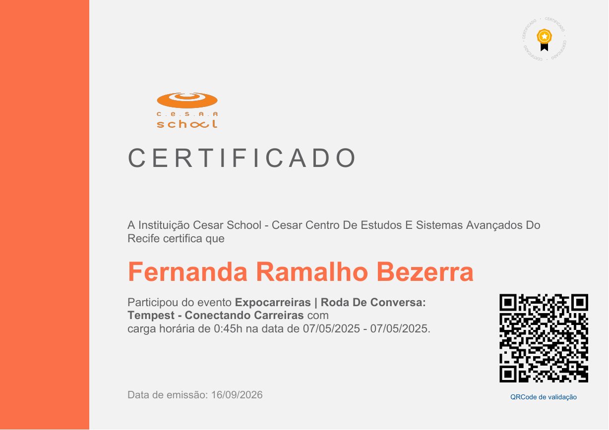 Certificado Tempest: Conectando Carreiras